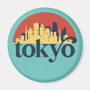 Tokyo Japan City Skyline Retro City Art Magnet