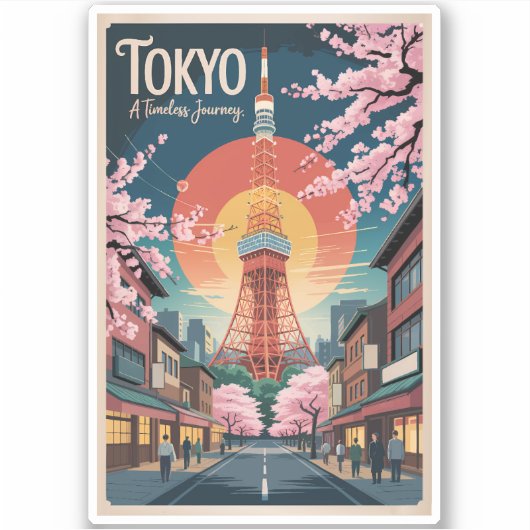 Tokyo Japan Illustration Travel Art Vintage Aufkleber (Vorderseite)