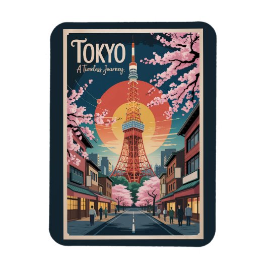 Tokyo Japan Illustration Travel Art Vintage Magnet (Vertikal)