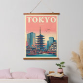 Tokyo Japan Reise RETRO Großartiges Kartengeschenk Wandteppich Mit Holzrahmen (Schlafzimmer)
