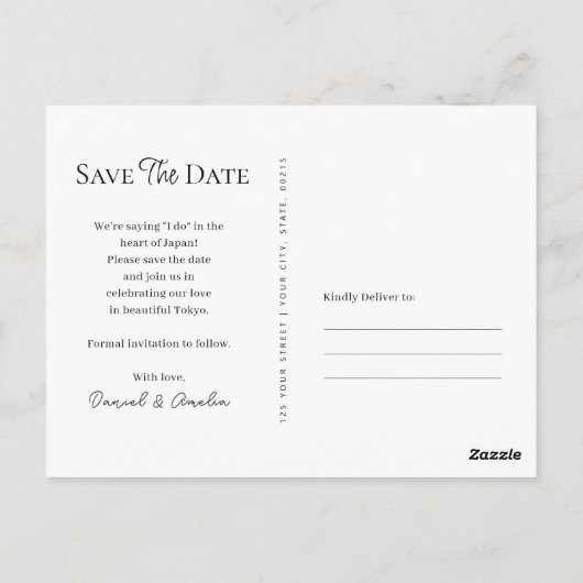 Tokyo Japan Save the Date Wedding Card Custom Postkarte (Rückseite)