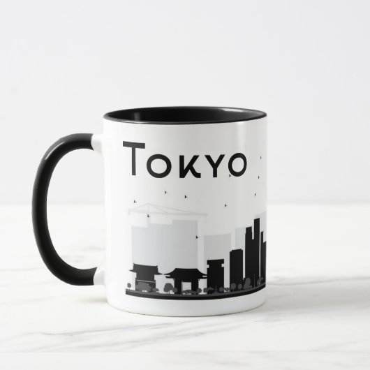 Tokyo, Japan | schwarze u. weiße Stadt-Skyline Tasse (Links)