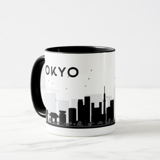 Tokyo, Japan | schwarze u. weiße Stadt-Skyline Tasse (Vorderseite Links)