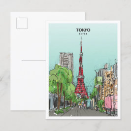 Tokyo Japan Sketch Art Vintage Reise Postkarte