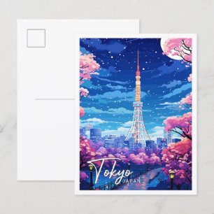 Tokyo Japan Vintag Art Travel Illustration Postkarte