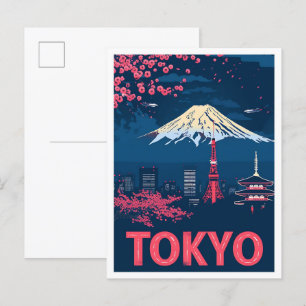 Tokyo Japan Vintag Art Travel Illustration Postkarte