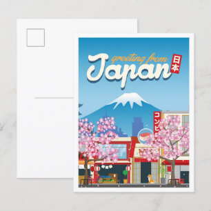 Tokyo Japan Vintag Illustration Travel Postkarte