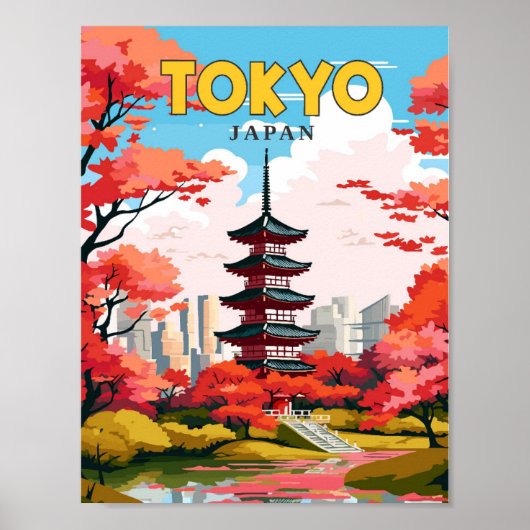 Tokyo Japan Vintage Illustration Poster (Vorne)