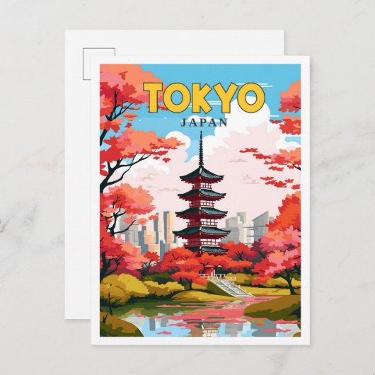 Tokyo Japan Vintage Illustration Postkarte (Vorne/Hinten)