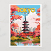 Tokyo Japan Vintage Illustration Postkarte (Vorderseite)
