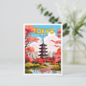 Tokyo Japan Vintage Illustration Postkarte (Stehend Vorderseite)
