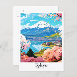 Tokyo Japan Vintage Travel Potrait Illustration Postkarte