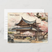 Tōkyō, Japan Vintage Wasserfarbenreise Postkarte (Vorne/Hinten)