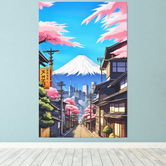 Tokyo Mt Fuji Stretched Canvas Print Leinwanddruck (Insitu (Holzboden))