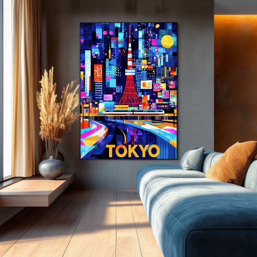 Tokyo Neon Glow - Farbiges geometrisches Stadtbild Poster