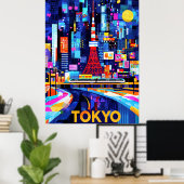 Tokyo Neon Glow - Farbiges geometrisches Stadtbild Poster (Heimbüro)