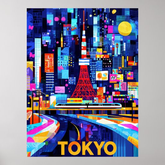 Tokyo Neon Glow - Farbiges geometrisches Stadtbild Poster (Vorne)