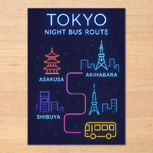 Tokyo Night Bus Route Neon Achterbahn – Japan Reis Acryleinladungen