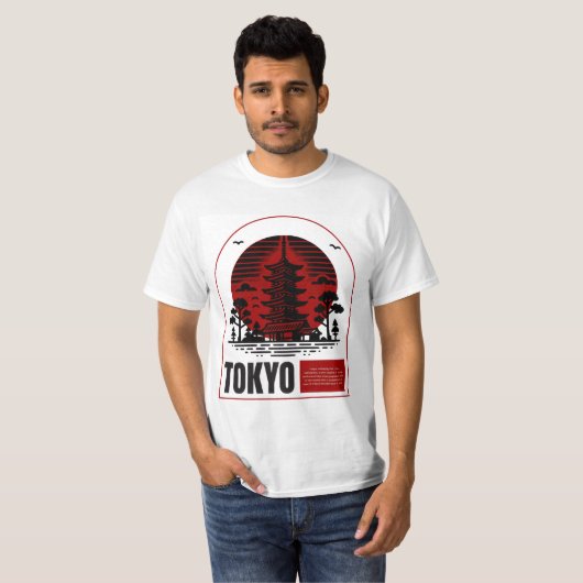 Tokyo Pagoda Sunset – Japanese Minimalist Design T-Shirt (Vorne ganz)