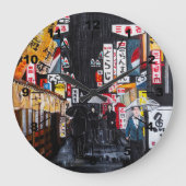 Tokyo Rain Painting by Alfred Fox Große Wanduhr (Vorderseite)