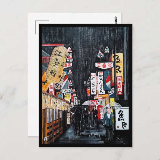 Tokyo Rain Painting von Alfred Fox Collvable Postkarte (Vorne/Hinten)