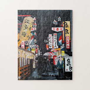 Tokyo-Regen-Gemälde von Alfred Fox Puzzle