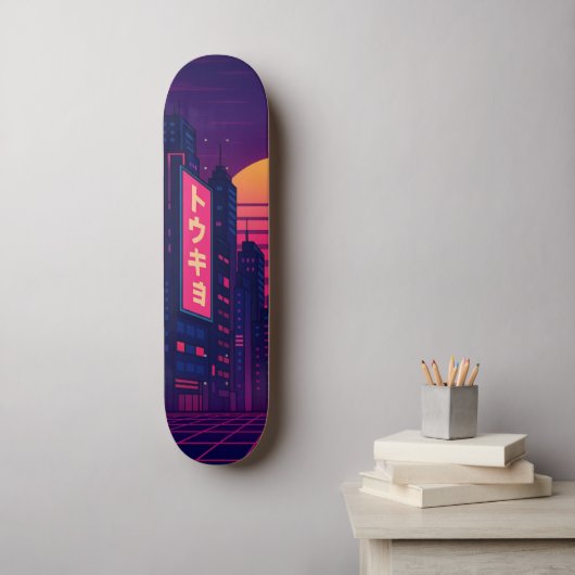 Tokyo Retro-Style Skateboard (Wandkunst)