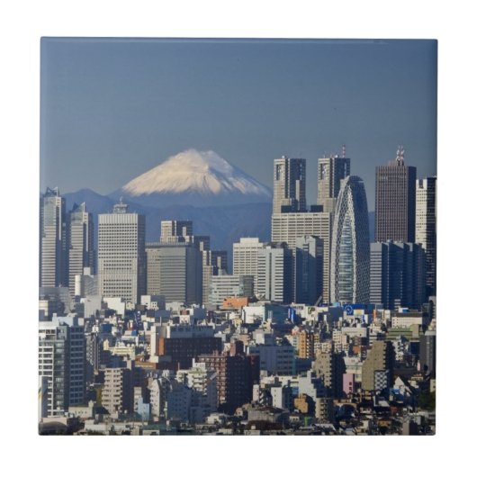 Tokyo, Shinjuku District Skyline, Mount Fuji Fliese (Vorderseite)