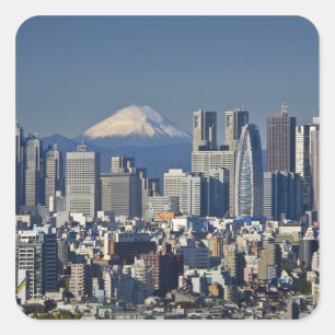 Tokyo, Shinjuku District Skyline, Mount Fuji, Quadratischer Aufkleber