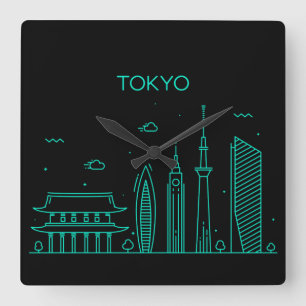 Tokyo Skyline Quadratische Wanduhr