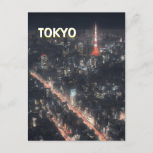 Tokyo Straßen auf der Nachtpostkarte Postkarte