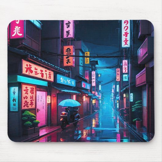 Tokyo Street at Night LoFi Art Mousepad (Vorne)
