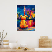 Tokyo Teddy Neon Skyline Night Reflection Poster (Küche)