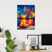 Tokyo Teddy Neon Skyline Night Reflection Poster (Heimbüro)