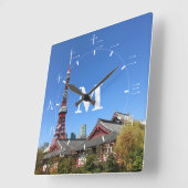 Tokyo Tower and Zojoji Temple Quadratische Wanduhr (Winkel)