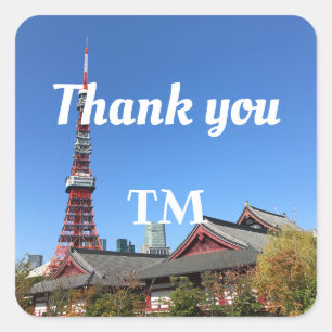 Tokyo Tower and Zojoji Temple Quadratischer Aufkleber