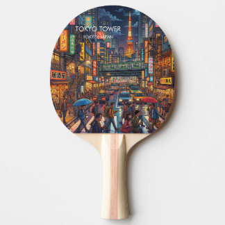 Tokyo Tower bei Nacht Reise Kunst Tischtennis Schläger