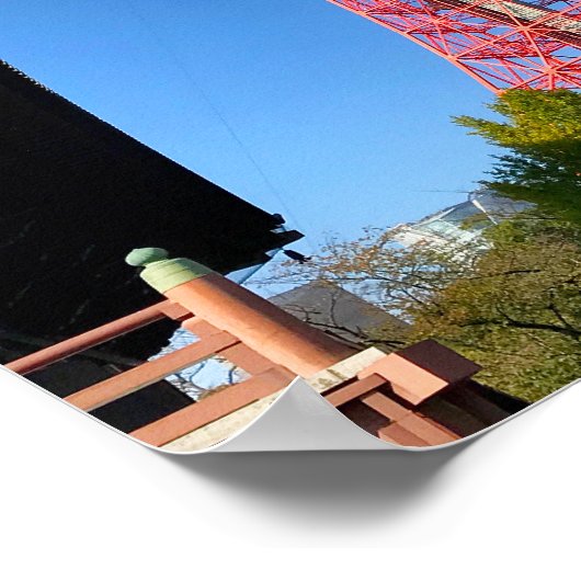 Tokyo Tower between Tempels Poster (Ecke)