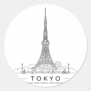 Tokyo Tower Minimalistische Stadtillustration Runder Aufkleber