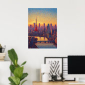 Tokyo Tower Pointillism Skyline Sunset Art Poster (Heimbüro)