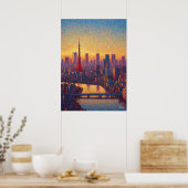 Tokyo Tower Pointillismus-Silhouette Sonnenunterga Poster (Küche)