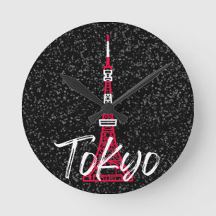 Tokyo Tower Sketch of Minato, Tokyo, Japan     Runde Wanduhr