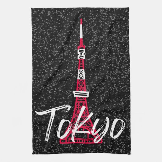 Tokyo Tower Sketch von Minato, Tokio, Japan Geschirrtuch (Vertikal)