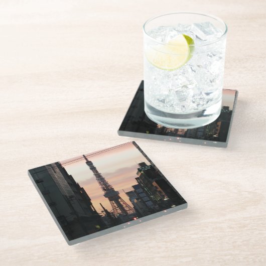 Tokyo Tower Sunrise 東 タ ワ 日 出 京 Glasuntersetzer (Schrägansicht)