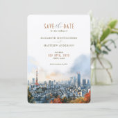 Tokyo Watercolor Skyline Rett-the-Date Einladung (Stehend Vorderseite)