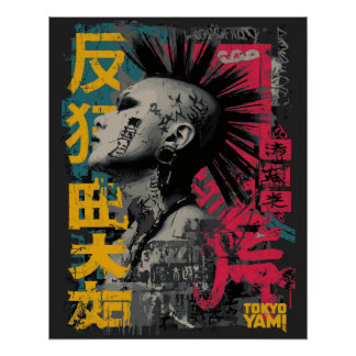 Tokyo Yami – Punk-Mädchen mit japanischer Typograf Poster