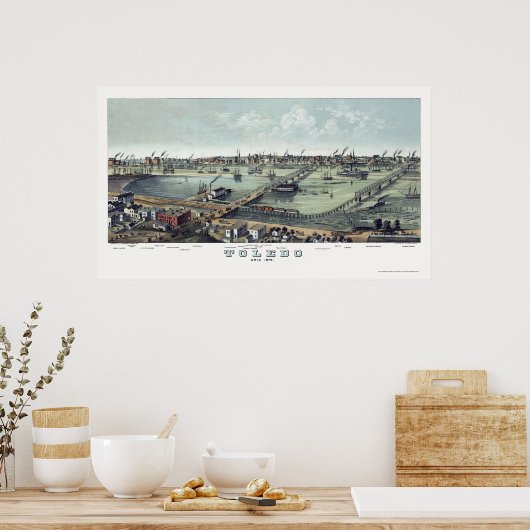 Toledo, OH Panoramakarte - 1876 Poster (Küche)