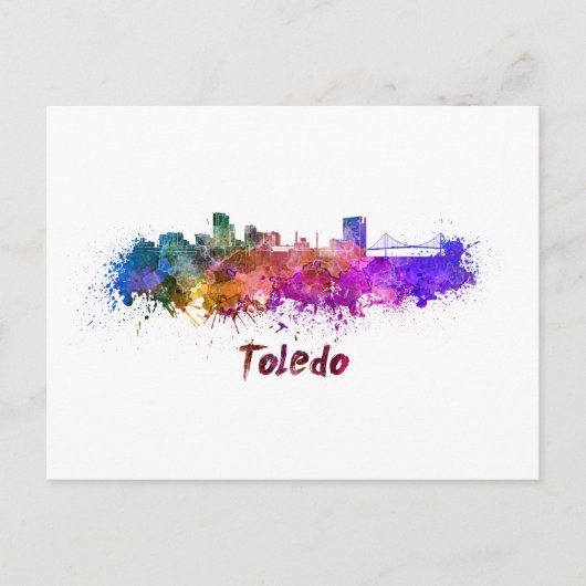 Toledo OH Skyline in Aquarellfarbe Postkarte (Vorderseite)