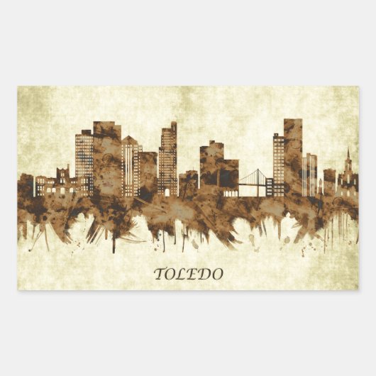 Toledo Ohio Cityscape Rechteckiger Aufkleber (Vorderseite)