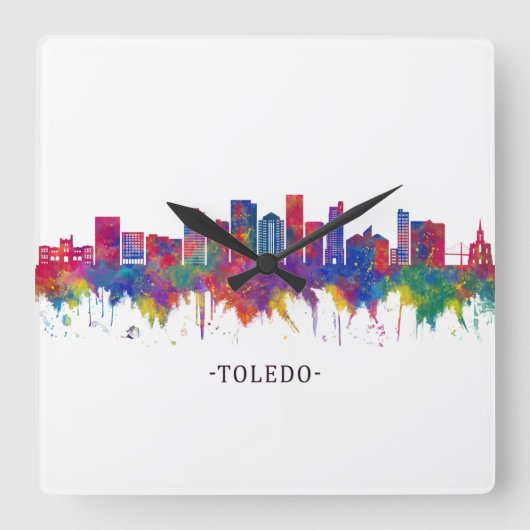 Toledo Ohio Skyline Quadratische Wanduhr (Vorderseite)